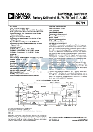 EVAL-AD7719EB datasheet - Low Voltage, Low Power, Factory-Calibrated 16-/24-Bit Dual  ADC