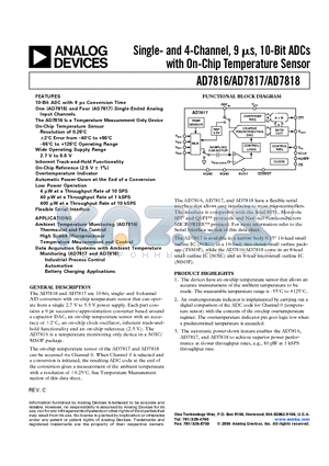 EVAL-AD7818EB datasheet - Single- and 4-Channel, 9 us, 10-Bit ADCs with On-Chip Temperature Sensor