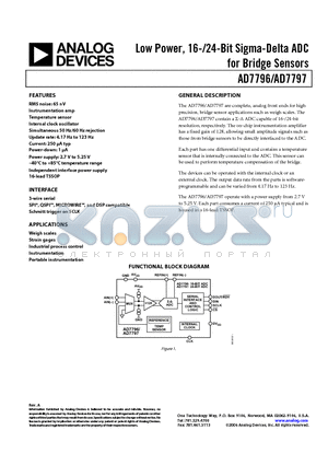 EVAL-AD7797EB datasheet - Low Power, 16-/24-Bit Sigma-Delta ADC for Bridge Sensors