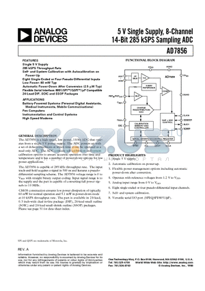 EVAL-AD7856CB datasheet - 5 V Single Supply, 8-Channel 14-Bit 285 kSPS Sampling ADC