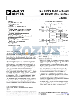 EVAL-AD7866CB datasheet - Dual 1 MSPS, 12-Bit, 2-Channel SAR ADC with Serial Interface