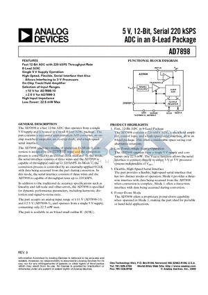 EVAL-AD7898CB datasheet - 5 V, 12-Bit, Serial 220 kSPS ADC in an 8-Lead Package