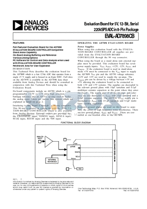 EVAL-AD7898CB datasheet - Evaluation Board for 5V, 12-Bit, Serial 220kSPS ADC in 8-Pin Package