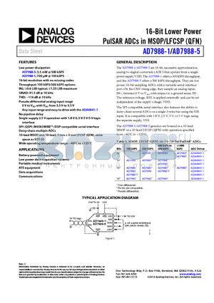 EVAL-AD7988-5SDZ datasheet - 16-Bit Lower Power PulSAR ADCs in MSOP/LFCSP (QFN)