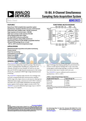 EVAL-ADAS3023EDZ datasheet - 16-Bit, 8-Channel Simultaneous Sampling Data Acquisition System