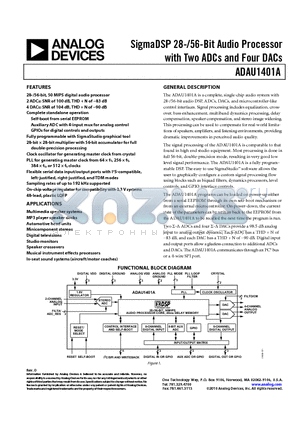 EVAL-ADAU1401EBZ datasheet - SigmaDSP 28-/56-Bit Audio Processor with Two ADCs and Four DACs