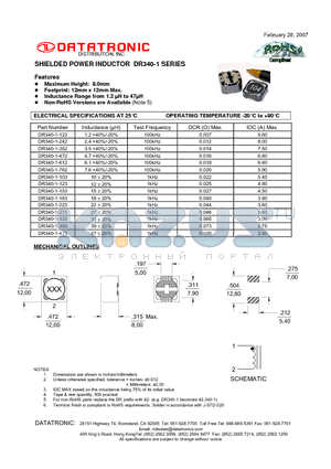 DR340-1-352 datasheet - SHIELDED POWER INDUCTOR