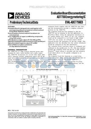 EVAL-ADE7756EB datasheet - Evaluation Board Documentation AD7756 Energy metering IC