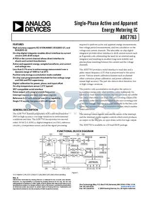 EVAL-ADE7763EB datasheet - Single-Phase Active and Apparent Energy Metering IC