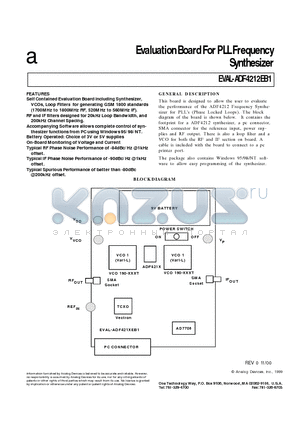 EVAL-ADF4212EB1 datasheet - Evaluation Board For PLL Frequency Synthesizer