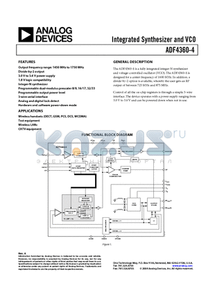 EVAL-ADF4360-4EB1 datasheet - Integrated Synthesizer and VCO