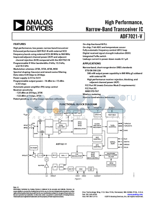EVAL-ADF7021-VDB1Z datasheet - HIgh Performance Narrow-Band Transceiver IC