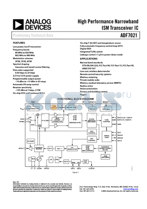 EVAL-ADF7021DB datasheet - High Performance Narrowband ISM Transceiver IC