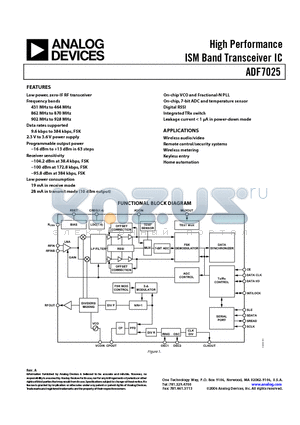 EVAL-ADF70XXMB2 datasheet - High Performance ISM Band Transceiver IC