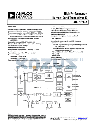 EVAL-ADF70XXMBZ2 datasheet - HIgh Performance Narrow-Band Transceiver IC