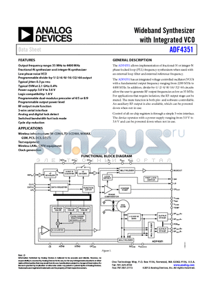 EVAL-ADF4351EB1Z datasheet - Wideband Synthesizer