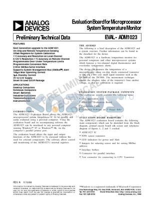 EVAL-ADM1023 datasheet - Evaluation Board for Microprocessor System Temperature Monitor