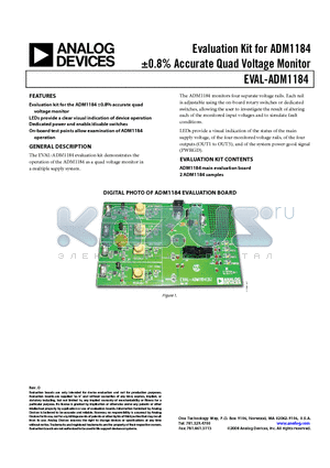 EVAL-ADM1184 datasheet - Evaluation Kit for ADM1184 a0.8% Accurate Quad Voltage Monitor
