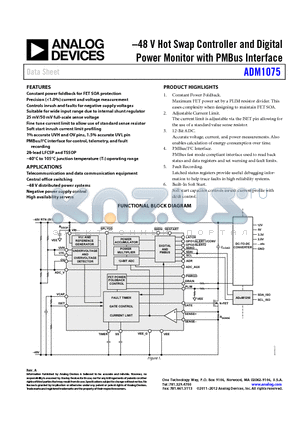 EVAL-ADM1075EBZ datasheet - 48 V Hot Swap Controller and Digital