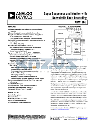 EVAL-ADM1168LQEBZ datasheet - Super Sequencer and Monitor with Nonvolatile Fault Recording