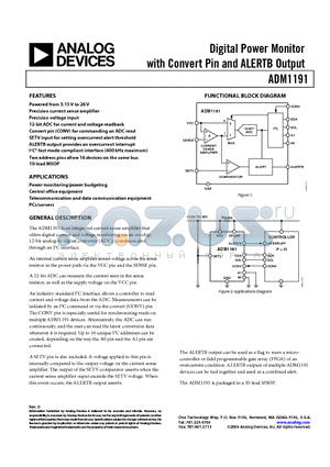 EVAL-ADM1191EBZ1 datasheet - Digital Power Monitor with Convert Pin and ALERTB O