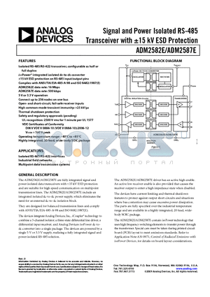 EVAL-ADM2587EEBZ datasheet - Signal and Power Isolated RS-485 Transceiver with a15 kV ESD Protection