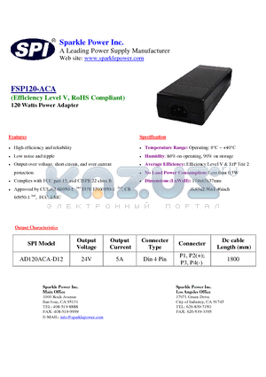 AD120ACA-D12 datasheet - 120 Watts Power Adapter High efficiency and reliability