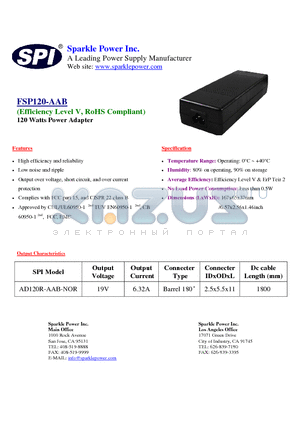 AD120R-AAB-NOR datasheet - 120 Watts Power Adapter High efficiency and reliability