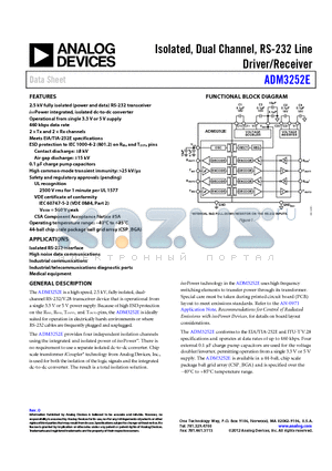 EVAL-ADM3252EEBZ datasheet - Isolated, Dual Channel, RS-232 Line Driver/Receiver