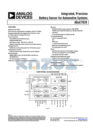 EVAL-ADUC7039QSPZ datasheet - Integrated, Precision Battery Sensor for Automotive Systems