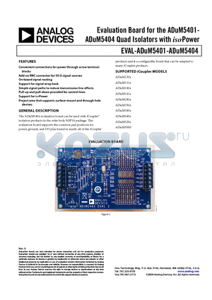 EVAL-ADUM240X datasheet - Quad Isolators with isoPower Evaluation Board