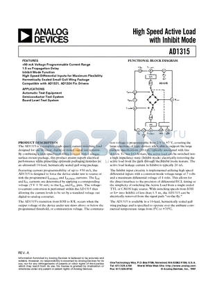 AD1315KZ datasheet - High Speed Active Load with Inhibit Mode