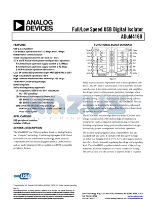 EVAL-ADUM4160EBZ datasheet - Full/Low Speed USB Digital Isolator