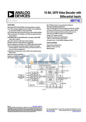 EVAL-ADV7182EBZ datasheet - 10-Bit, SDTV Video Decoder with Differential Inputs