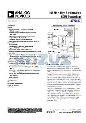 EVAL-ADV7513-AKZ datasheet - 165 MHz, High Performance