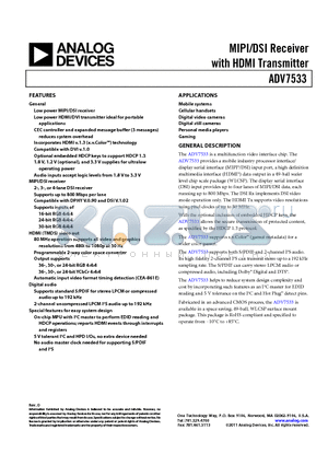 EVAL-ADV7533-SAZ datasheet - MIPI/DSI Receiver