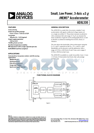 EVAL-ADXL330Z1 datasheet - Small, Low Power, 3-Axis a3 g i MEMS^ Accelerometer
