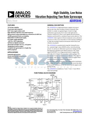 EVAL-ADXRS646Z datasheet - High Stability, Low Noise Vibration Rejecting Yaw Rate Gyroscope