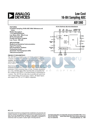 AD1380JD datasheet - Low Cost 16-Bit Sampling ADC