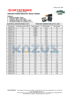 DR340-3-563 datasheet - SHIELDED POWER INDUCTOR