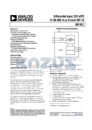 EVAL-CONTROLBRD24 datasheet - Differential Input, 555 kSPS 12-Bit ADC in an 8-Lead SOT-23