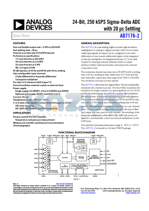 EVAL-SDP-CB1Z datasheet - The AD7176-2 is a fast settling, highly accurate, high resolution, multiplexed S-D analog-to-digital converter (ADC) for low band-width input signals.