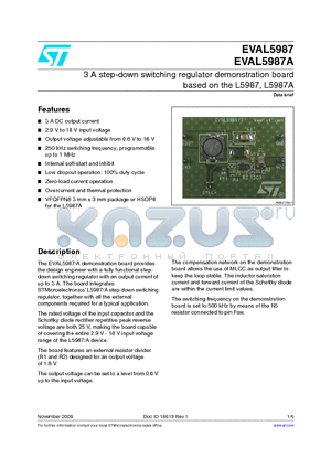 EVAL5987A datasheet - 3 A step-down switching regulator demonstration board based on the L5987, L5987A
