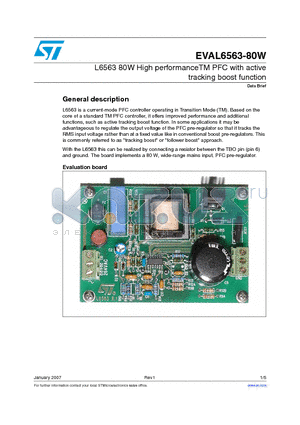 EVAL6563-80W datasheet - L6563 80W High performanceTM PFC with active tracking boost function