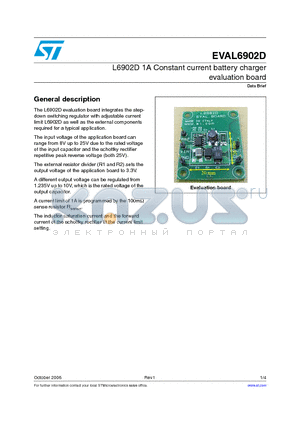 EVAL6902D datasheet - L6902D 1A Constant current battery charger evaluation board