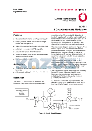 EVB3011 datasheet - 1 GHz Quadrature Modulator