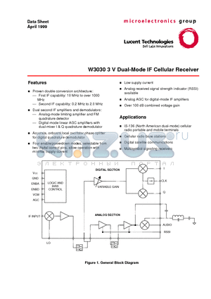 EVB3030A datasheet - W3030 3 V Dual-Mode IF Cellular Receiver