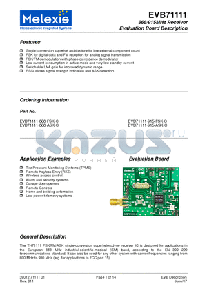 EVB71111-315-ASK-A datasheet - 868/915MHz Receiver Evaluation Board Description