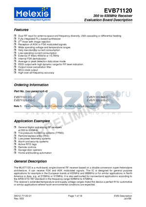 EVB71120-868-ASK-A datasheet - 300 to 930MHz Receiver Evaluation Board Description