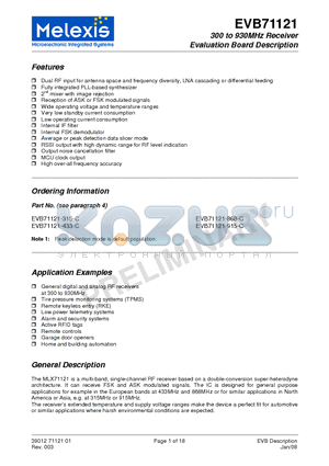 EVB71121-315-ASK-C datasheet - 300 to 930MHz Receiver Evaluation Board Description